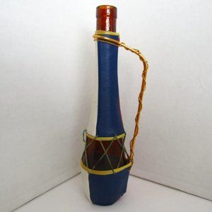 Vtg Uniquely Hand-Wrapped / Decorated in Leather Glass Bottle, Jug Copper Handle